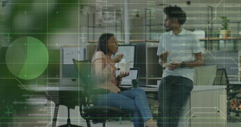 Diverse Professionals Collaborating with Digital Financial Overlay