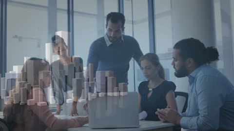 Business Team Analyzing City Data Projections in Modern Office