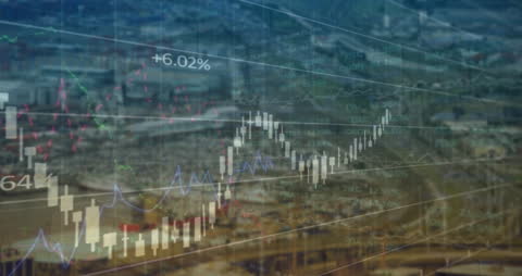 Financial Data Visualization Overlooking Urban Skyline