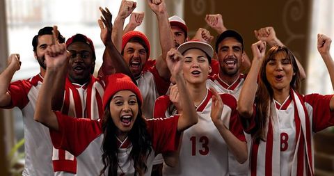 Diverse Group of Excited Sports Fans Cheering Together