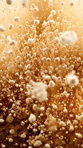 Rising Bead Cloud Expanding Upward After Gas Release Inside Amber Vessel Vertical Abstract Motion