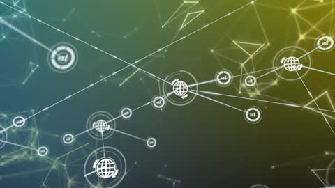 Digital Icons with Network Plexus on Gradient Background