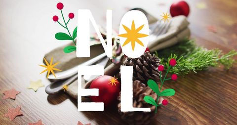 Noel Text with Christmas Decorations for Festive Wishes