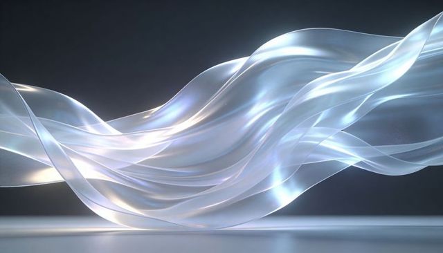Iridescent Translucent Ribbons Floating in Soft Light Minimal Abstract Pearlescent Wave