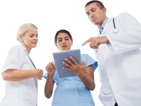 Transparent Team of Doctors Analyzing Tablet Data Together - Download Free Stock Videos Pikwizard.com