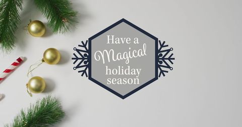 Festive Holiday Greeting with Decorations and Magic Text