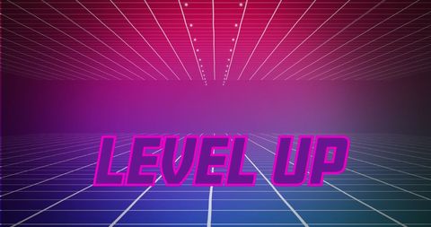 Futuristic Retro Level Up Text with Grid Pattern and Neon Gradient - Download Free Stock Images Pikwizard.com