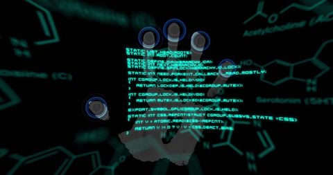 Biometric handprint with digital data overlay