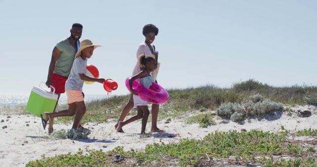 African American Family Enjoying Sunny Vacation at Beach - Download Free Stock Images Pikwizard.com