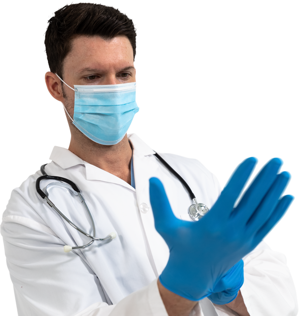 Doctor with Stethoscope and Blue Gloves Practicing Safety Measures on Transparent Background - Download Free Stock Videos Pikwizard.com