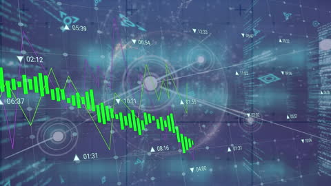 Digital Interface with Global Data Animation on Blue