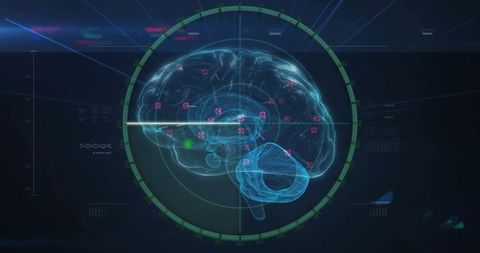 Holographic 3d brain with diagnostic interface in futuristic design