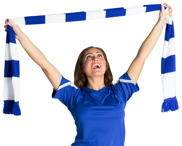 Female Football Fan Wearing Blue Waving Team Scarf Transparent Background - Download Free Stock Videos Pikwizard.com