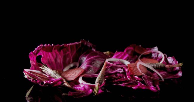 Fresh Purple Cabbage Leaves with Root Vegetables on Black Background - Download Free Stock Images Pikwizard.com