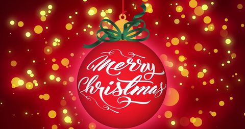 Festive Christmas Bauble with Merry Christmas Text on Red Background