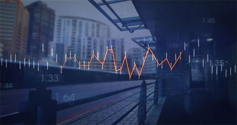 Financial Data Overlaying Urban Cityscape Digital Interface
