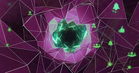 Digital Networking Graphics in Glowing Geometric Tunnel