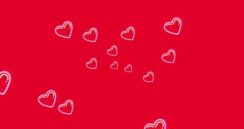 Colorful Pink Hearts on Vibrant Red Background
