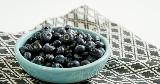 Fresh Blueberry Bowl on Decorated Napkin - Download Free Stock Images Pikwizard.com