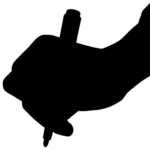 Transparent silhouette hand holding pen illustration