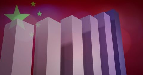 Chinese Economic Growth Depicted by Rising Bars and Flag Background