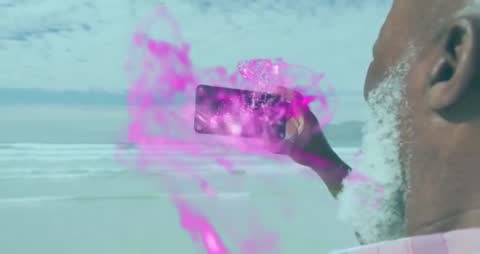 Futuristic Technology with Particle Effect on Beach