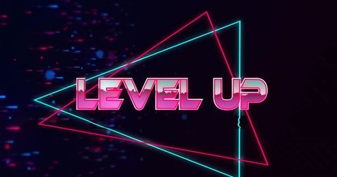 Futuristic Level Up Neon Design With Digital Interface Elements