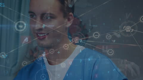 Doctor Interacting with Digital Network in Hospital