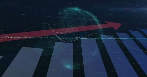 Rising Red Arrow in Futuristic Digital Data Environment