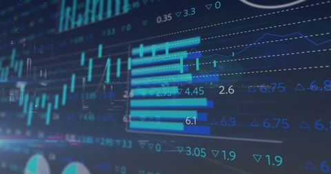Displaying holographic trading dashboard with market data and candlestick charts