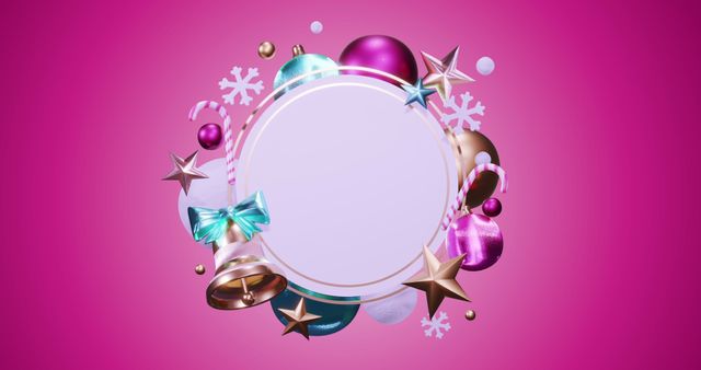 Christmas Wreath Frame with Festive Decorations on Pink Background - Download Free Stock Images Pikwizard.com