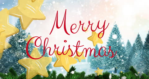Festive Merry Christmas Text in Winter Wonderland Setting