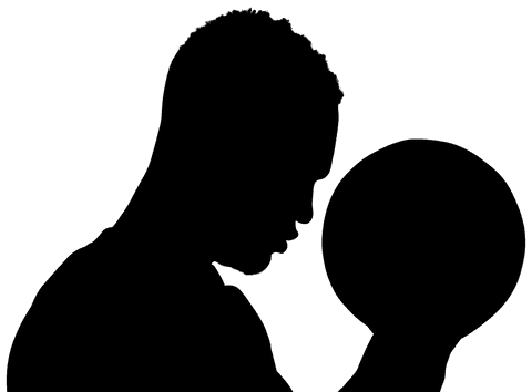 Transparent Silhouette of Basketball Player Holding Ball