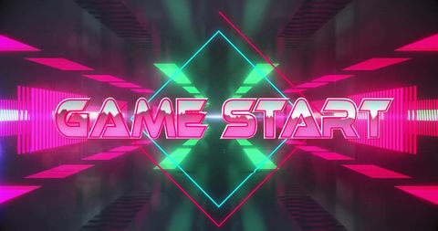 Retro neon game start intro animation with futuristic design