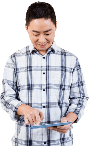 cheerful man interactively using transparent tablet device - Download Free Stock Videos Pikwizard.com