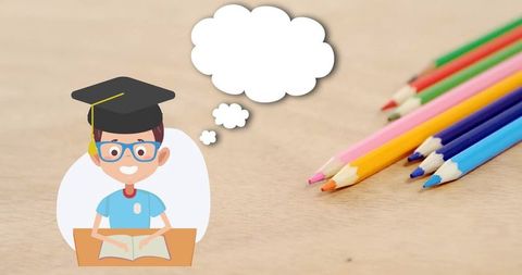 Illustration of Smiling Schoolboy with Book and Colorful Pencils - Download Free Stock Images Pikwizard.com