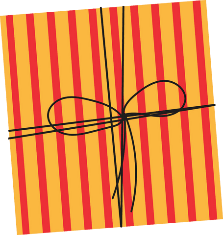 Vibrant Gift Box with Red Stripes and Black Ribbon on Transparent Background