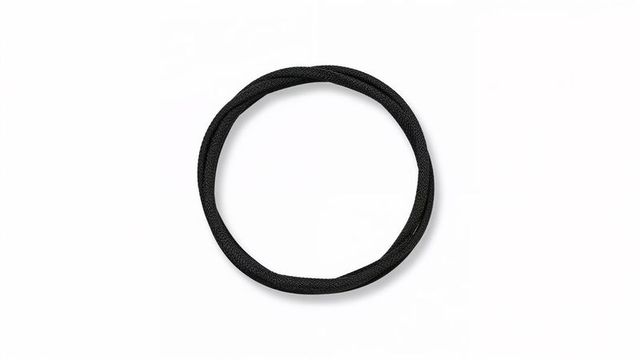 Braided black elastic hair tie on white background