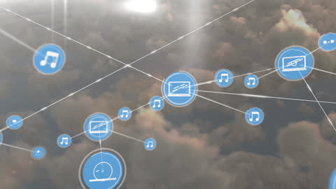 Digital Network Icons in Cloudscape Background Sky
