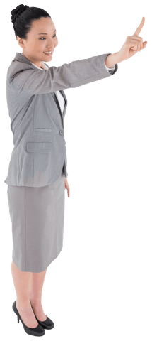 Asian Businesswoman Pointing Upwards, Transparent Image