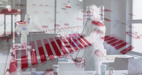 Scientists analyzing virus data in protective suits