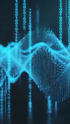 Pulsing Binary Wave Mesh in Cyberspace Vertical Data Stream Animation for Futuristic Tech