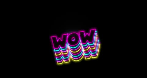 Retro Neon WOW Text with Vibrant Light Effects on Black Background