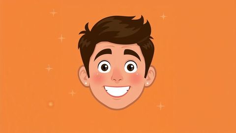 Cartoon Smiling Boy with Hoop Earrings on Orange Background