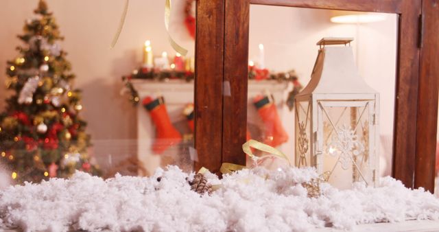 Cozy Christmas Window with Decorated Tree and Lantern - Download Free Stock Images Pikwizard.com