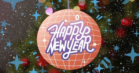 Festive New Year Disco Ball with Snow and Light Effects