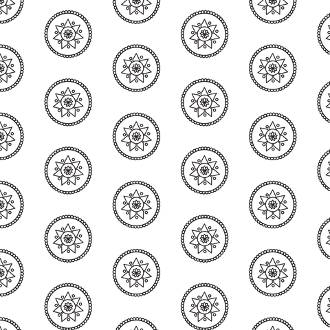 Transparent pattern with black flower circles on clear background