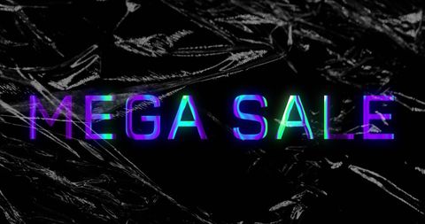 Vibrant mega sale text on abstract black background