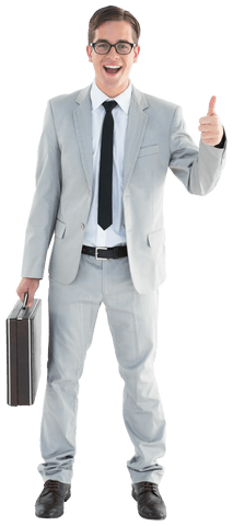 Transparent Businessman Giving Thumbs Up with Briefcase