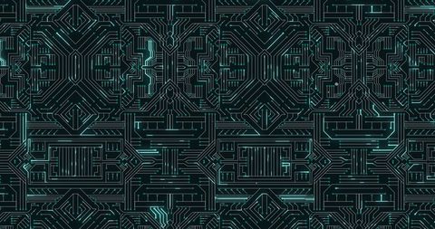 Glowing circuit board with futuristic light trails design